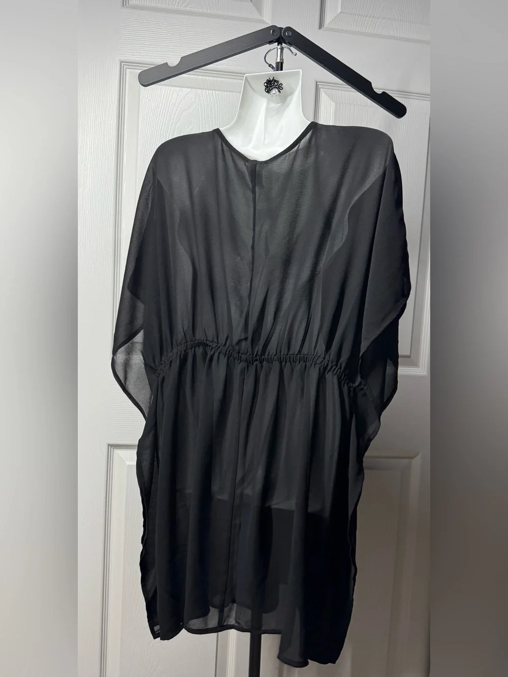 Merona Black Sheer V-Neck Sheer Swim Coverup Tunic with gold tassels